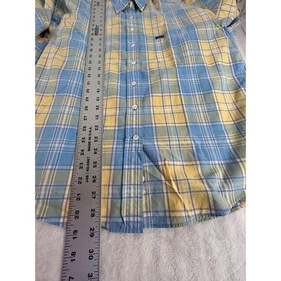 Faconnable Mens XL Yellow & Blue Plaid Button-Up Shirt 100% Cotton Long Sleeve - Picture 7 of 7